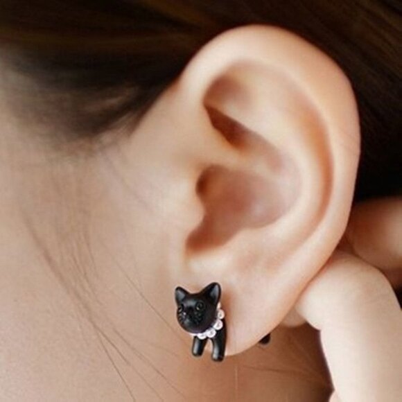 Deb Dee Dee Cutie Black Cat 3D Kitty Earrings Gift Packaged - Picture 2 of 11
